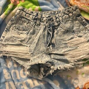 SHEIN Blue Distressed Jean Shorts High-Waisted